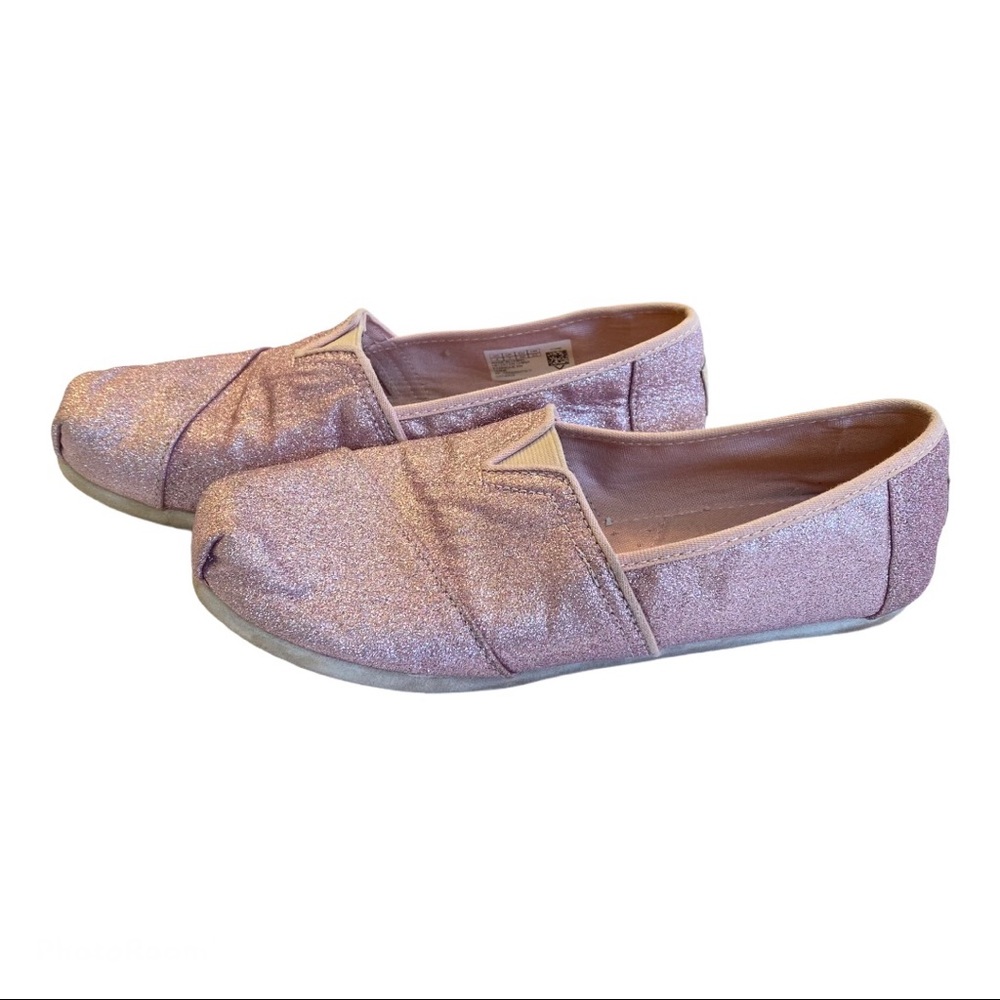 Toms Girls Pink Glitter Slip on Shoes Size 4